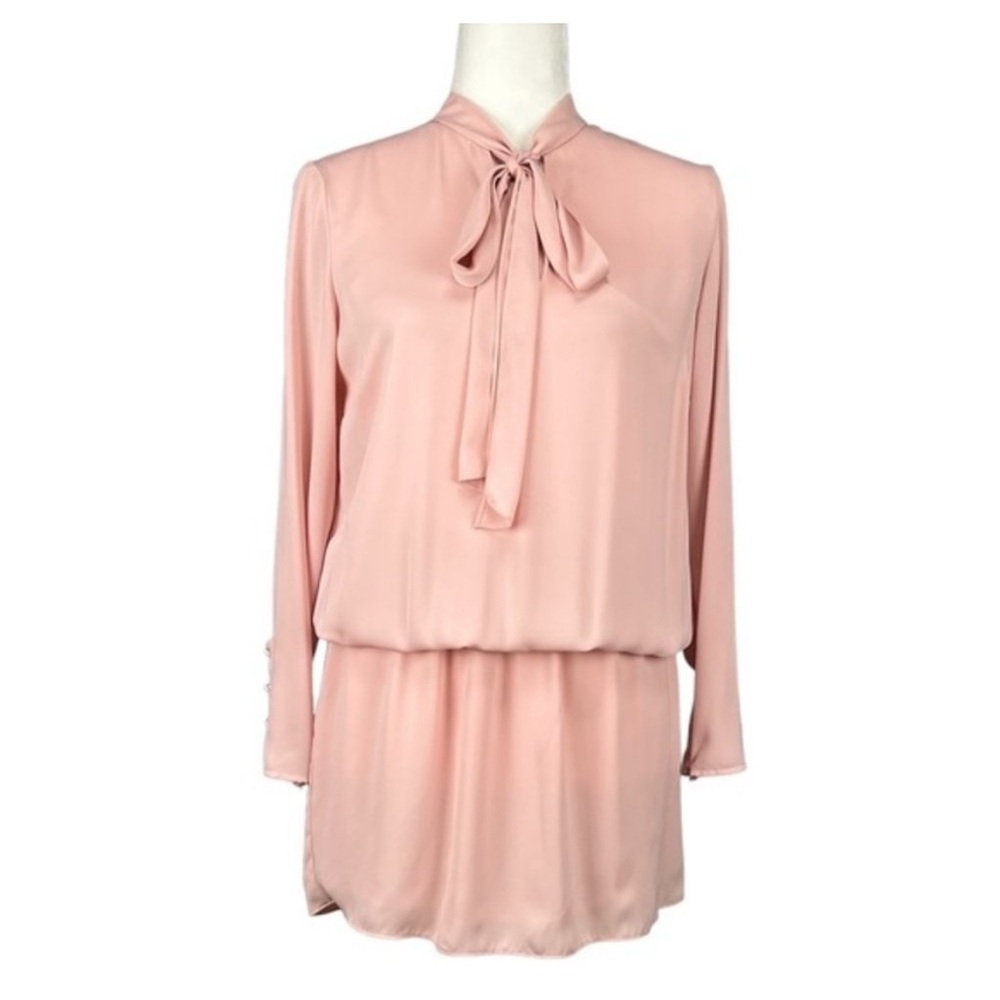 Amanda Uprichard Womens Long Sleeve Blouson Mini Dress Pink Tie Neck size S